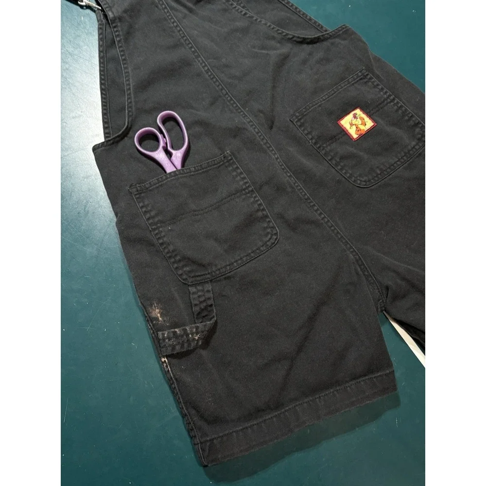 Vintage Disney Tigger Shortalls Overalls Youth Large Denim Bib Black Embroidered